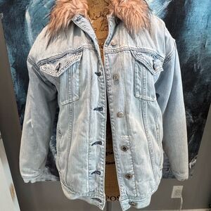 Denim Jacket with Faux Fur Collar